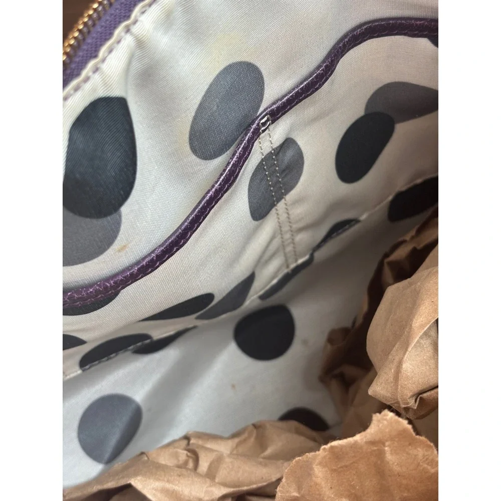 Kate Spade New York Pebbled Leather Hobo Shoulder Bag Purple Polka Dot Lining